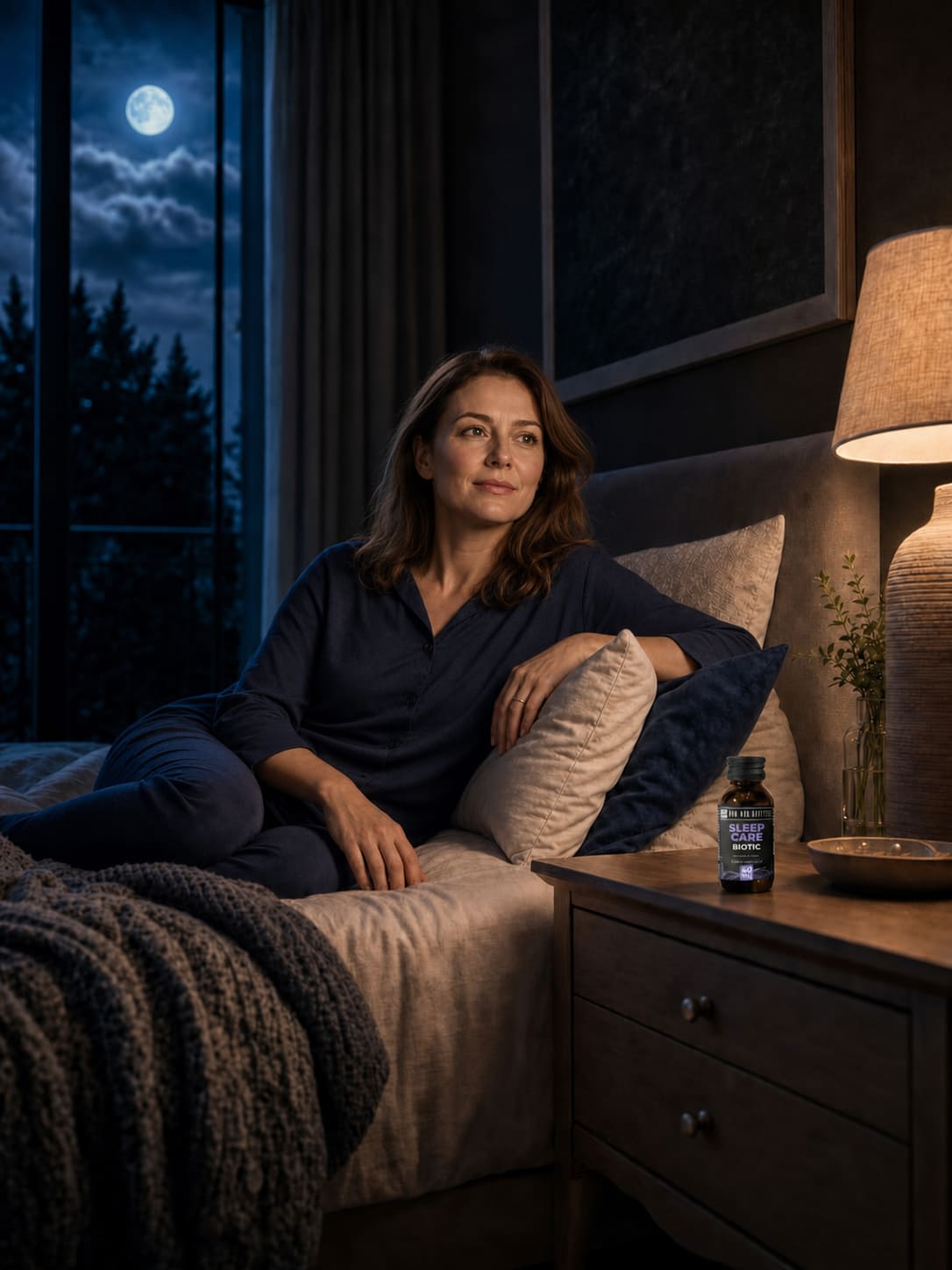 Kobieta podczas wieczornego rytuału z Sleep Care Biotic